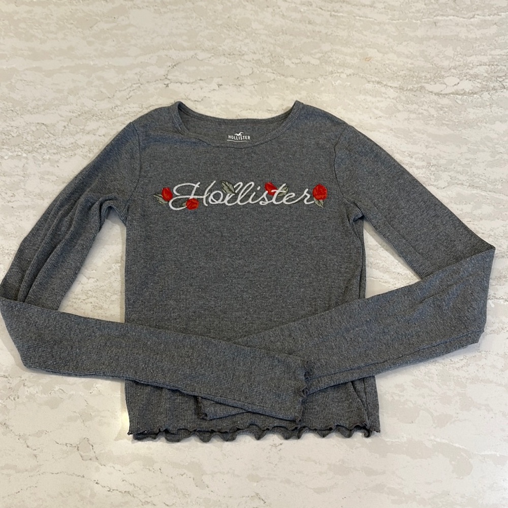 Hollister long sleeve gray rubbed shirt